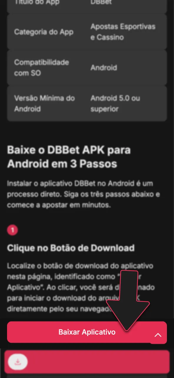 Clique no botão para baixar o app DBBet.