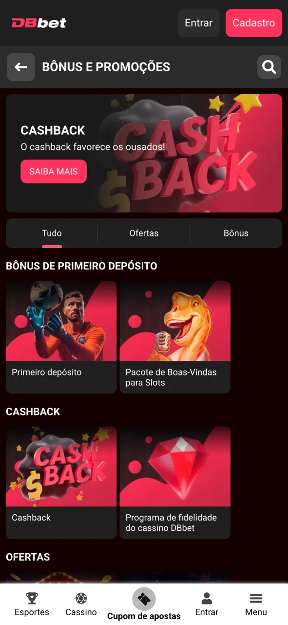 Veja as ofertas exclusivas do app DBBet.