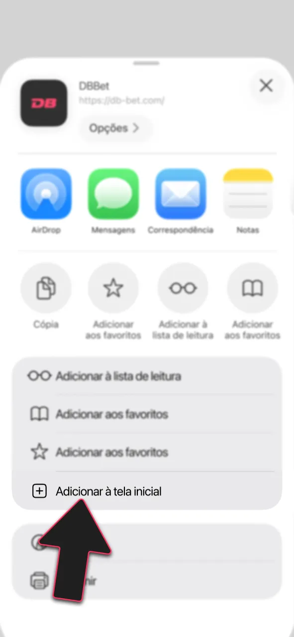 Selecione adicionar à tela inicial para o DBBet.