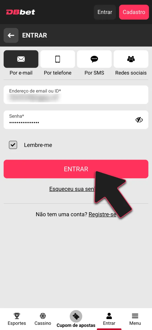 Faça login na sua conta DBBet agora.