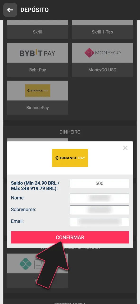 Escolha um método e deposite agora na DBBet.