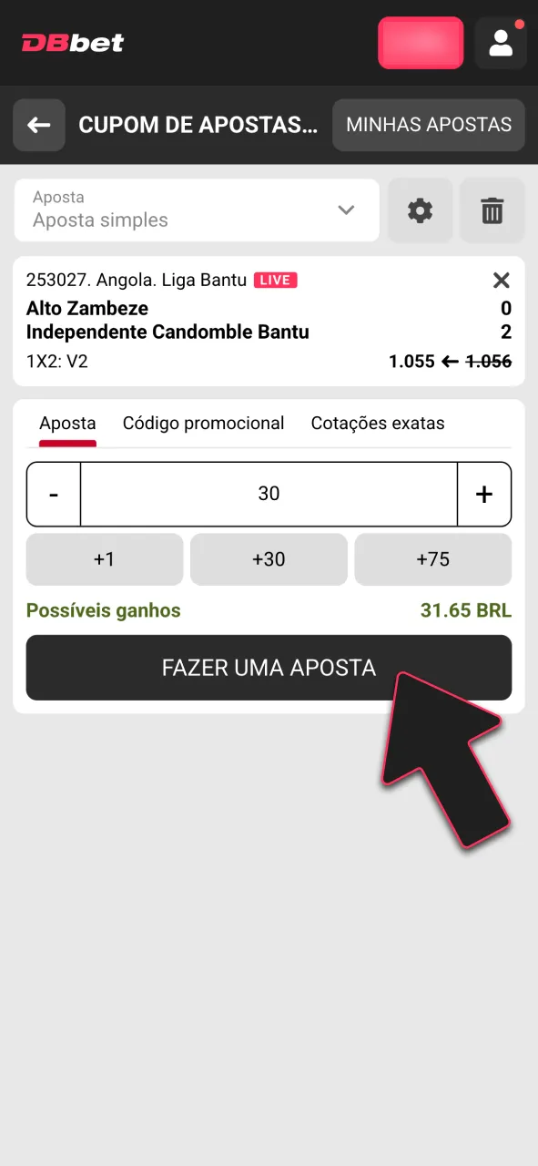 Defina o valor e confirme sua aposta na DBBet.