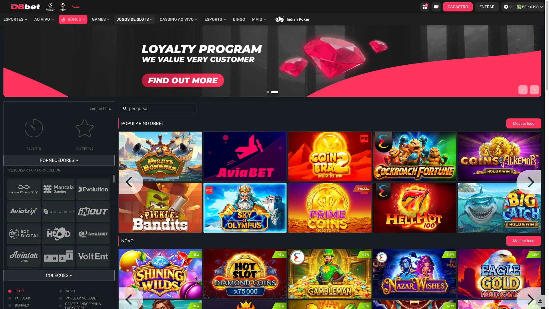 Conheça a seção de jogos do cassino DBBet.