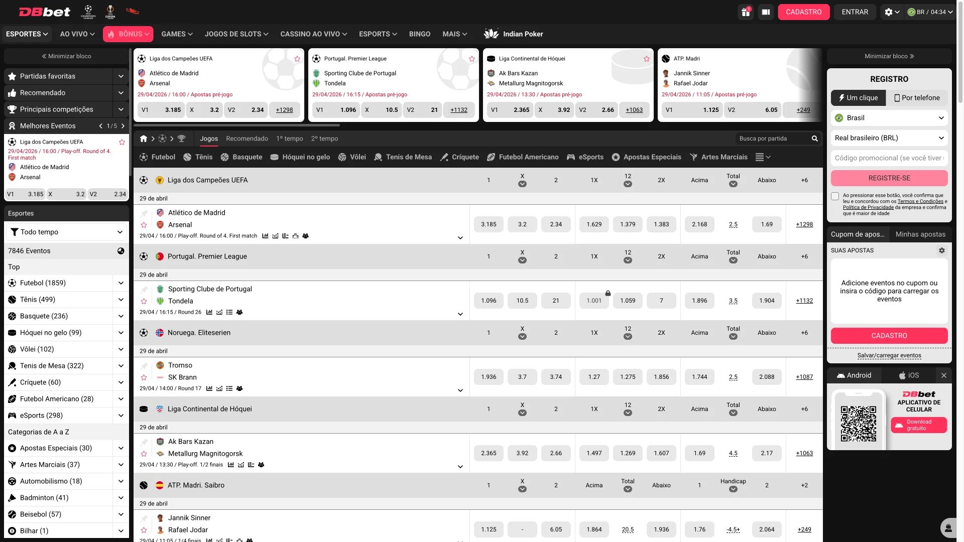 Aposte nos seus times favoritos no DBBet.