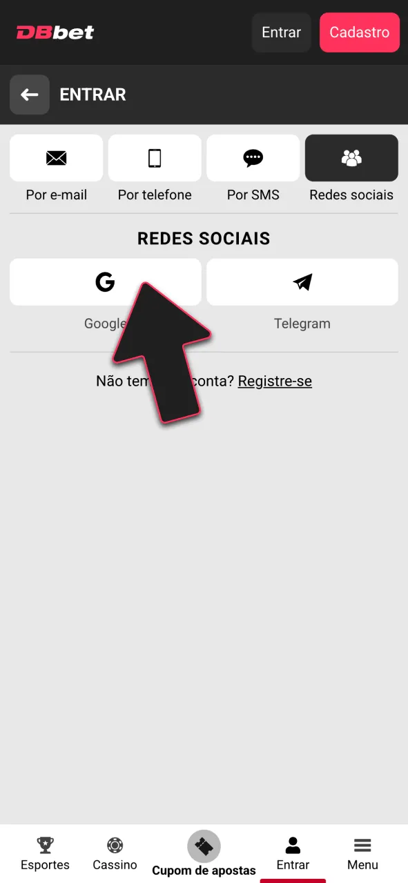 Acesse a plataforma oficial de apostas da DBBet.