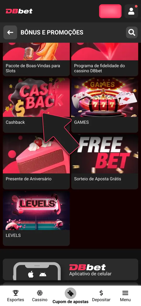 Acesse a aba de promoções na sua conta DBBet.